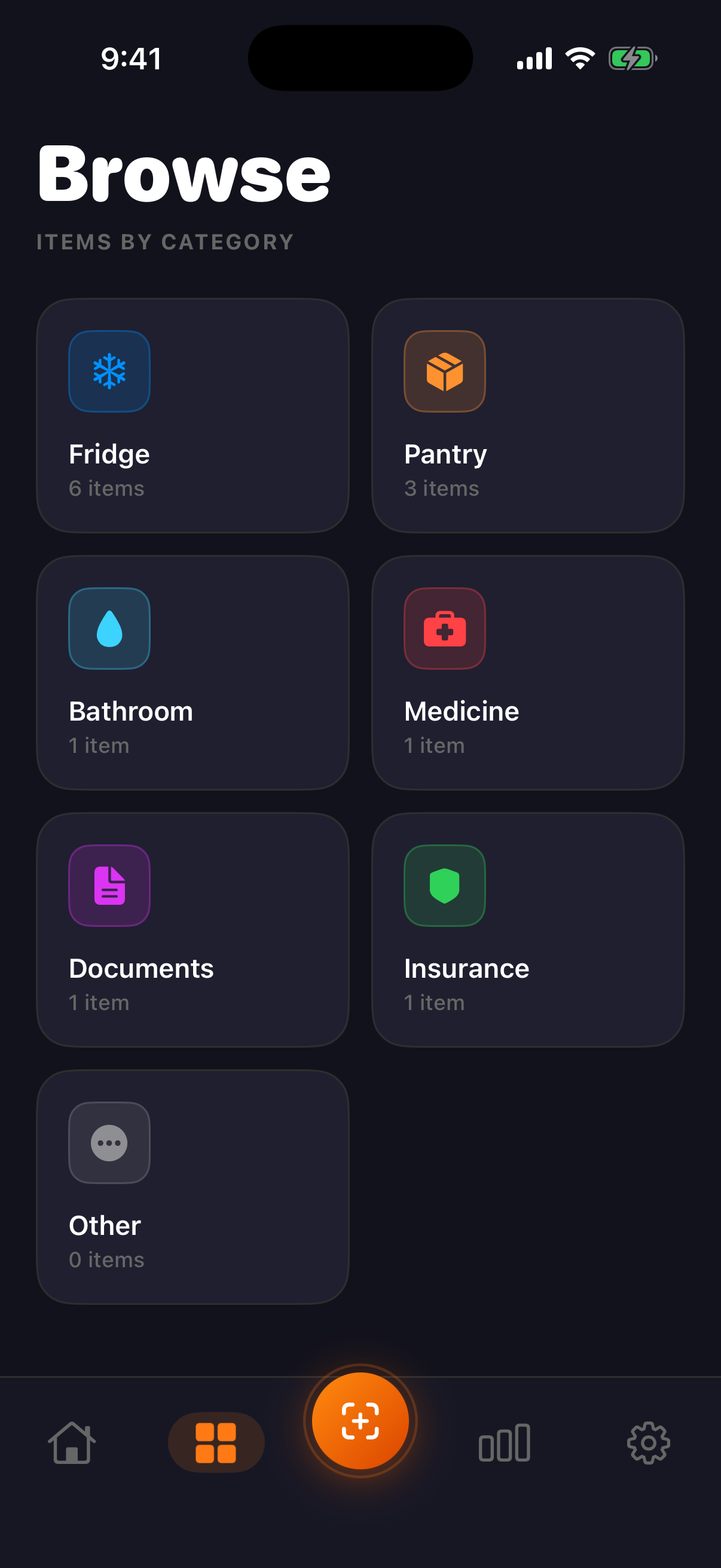 Categories screen of Shelf Date